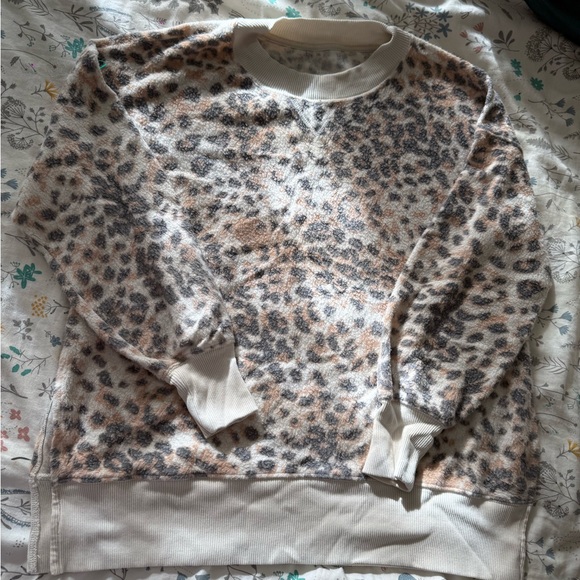 aerie Tops - Aerie Women's Leopard Print Sweatshirt - Cream and Brown